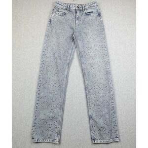 ZARA Womens Light Wash Studded Straight Leg Jeans Size 2 Boho Embellished